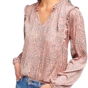 Anthropologie Dolan Miramar long sleeve leopard print ruffle blouse size XS